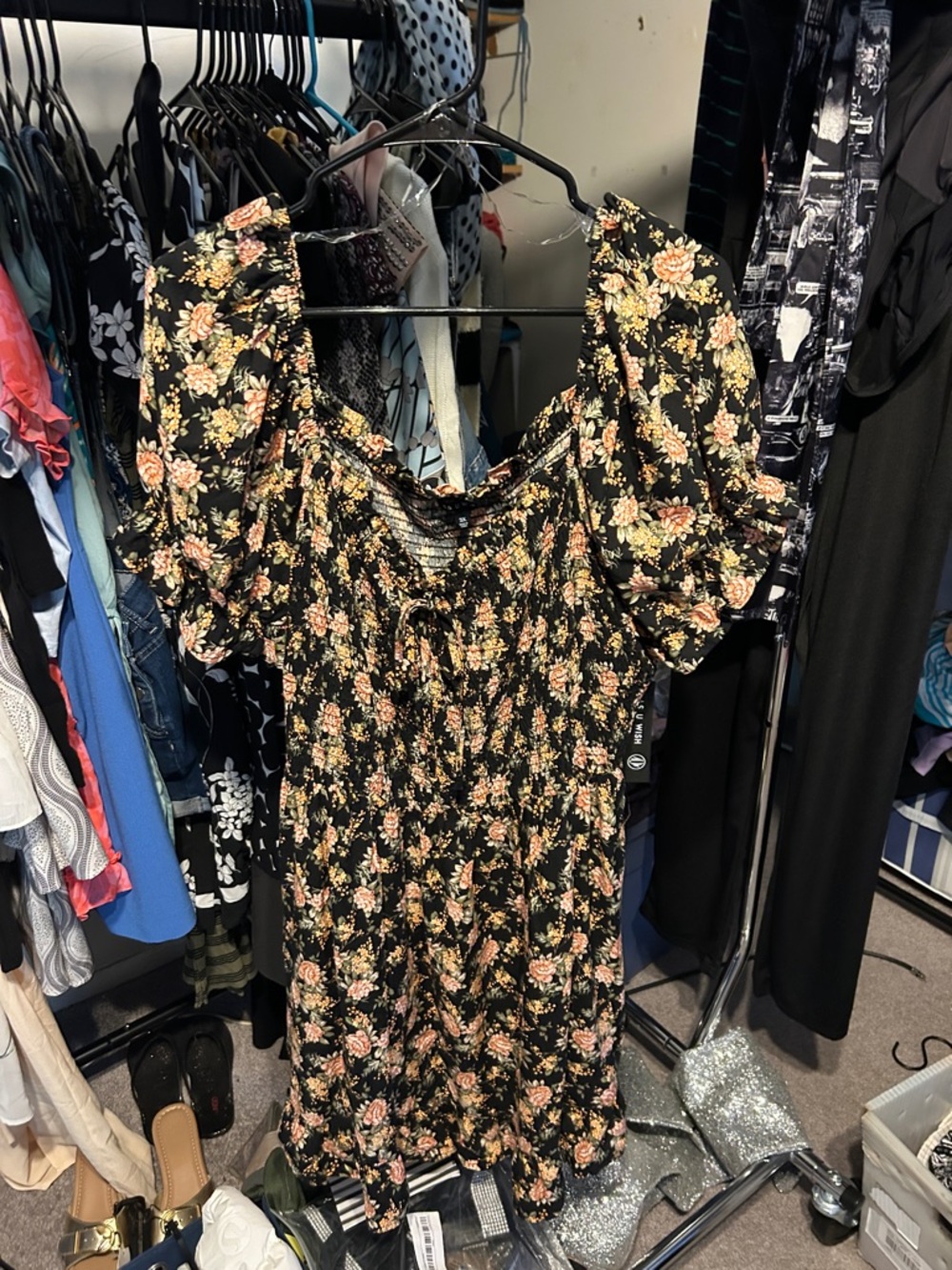 As U Wish Black Floral Mini Dress